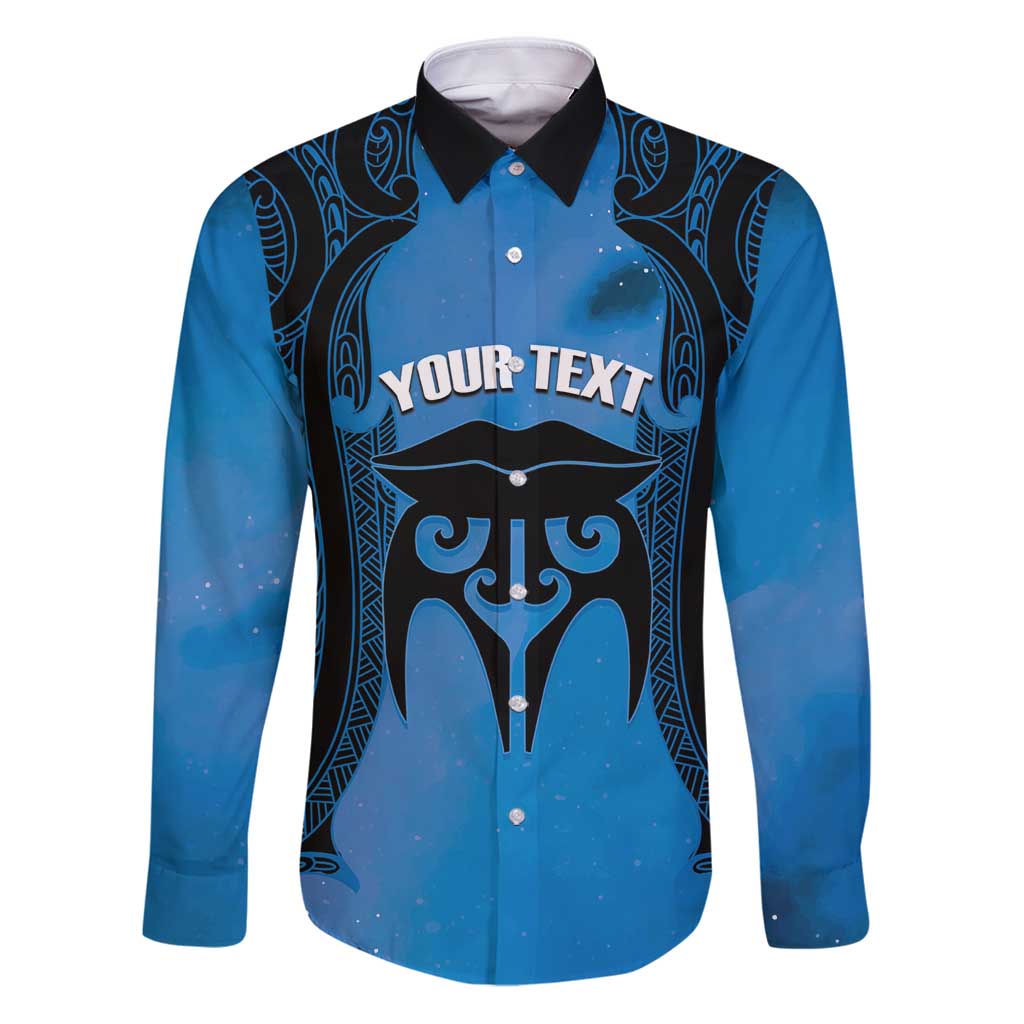 Personalised Moko Kauae New Zealand Family Matching Puletasi and Hawaiian Shirt Maori Chin Tattoo Blue - Aussie Hoodie