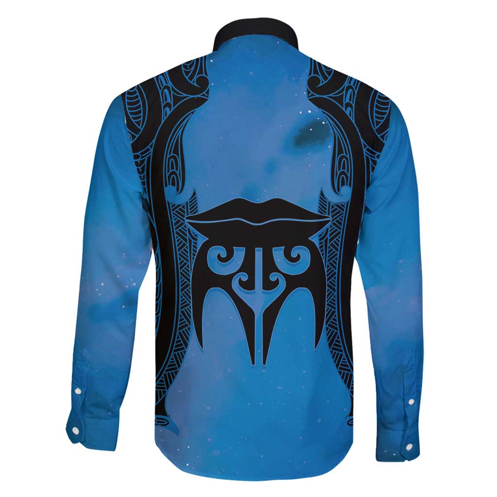 Personalised Moko Kauae New Zealand Family Matching Puletasi and Hawaiian Shirt Maori Chin Tattoo Blue - Aussie Hoodie