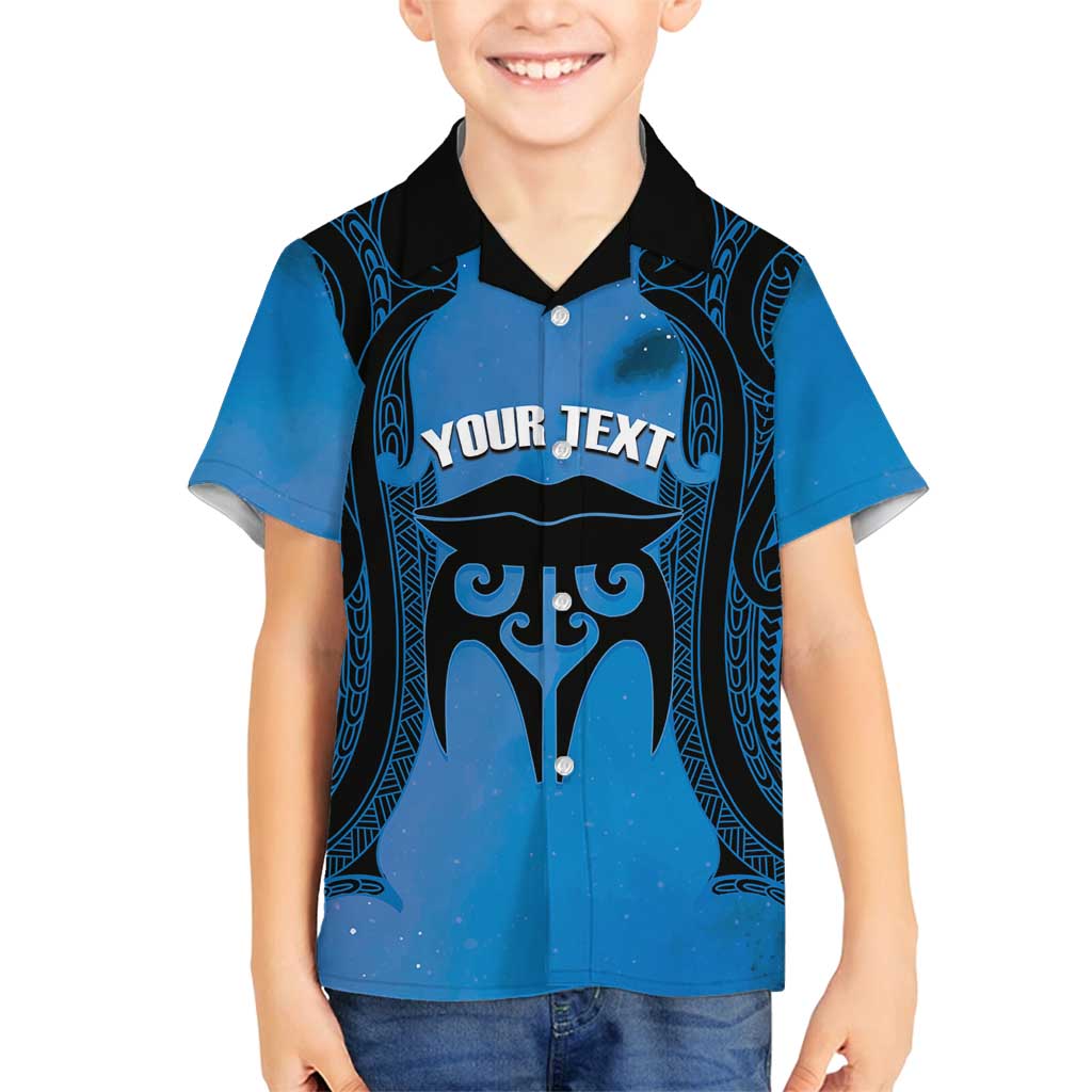 Personalised Moko Kauae New Zealand Family Matching Puletasi and Hawaiian Shirt Maori Chin Tattoo Blue - Aussie Hoodie