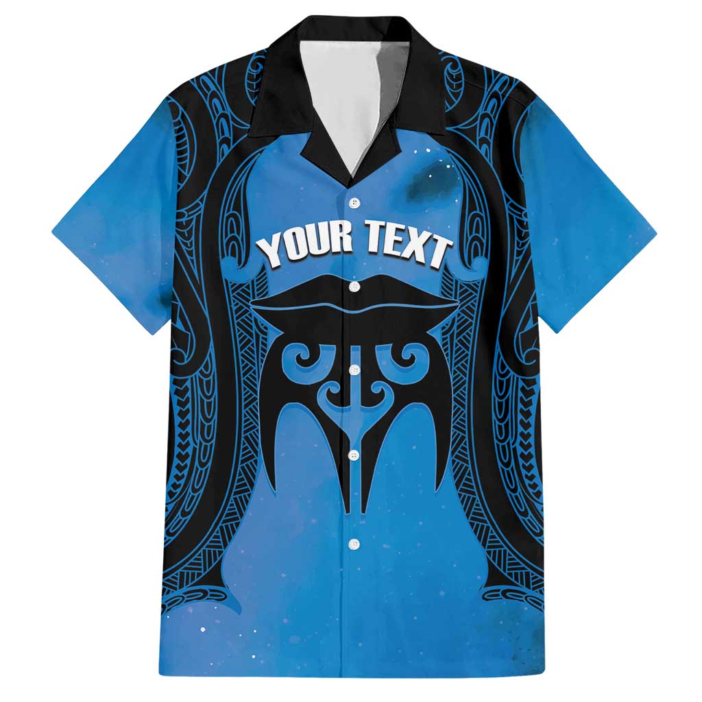 Personalised Moko Kauae New Zealand Family Matching Short Sleeve Bodycon Dress and Hawaiian Shirt Maori Chin Tattoo Blue - Aussie Hoodie