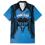 Personalised Moko Kauae New Zealand Family Matching Short Sleeve Bodycon Dress and Hawaiian Shirt Maori Chin Tattoo Blue - Aussie Hoodie