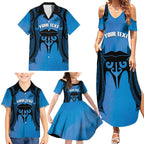 Personalised Moko Kauae New Zealand Family Matching Summer Maxi Dress and Hawaiian Shirt Maori Chin Tattoo Blue - Aussie Hoodie