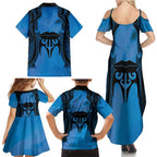 Personalised Moko Kauae New Zealand Family Matching Summer Maxi Dress and Hawaiian Shirt Maori Chin Tattoo Blue - Aussie Hoodie