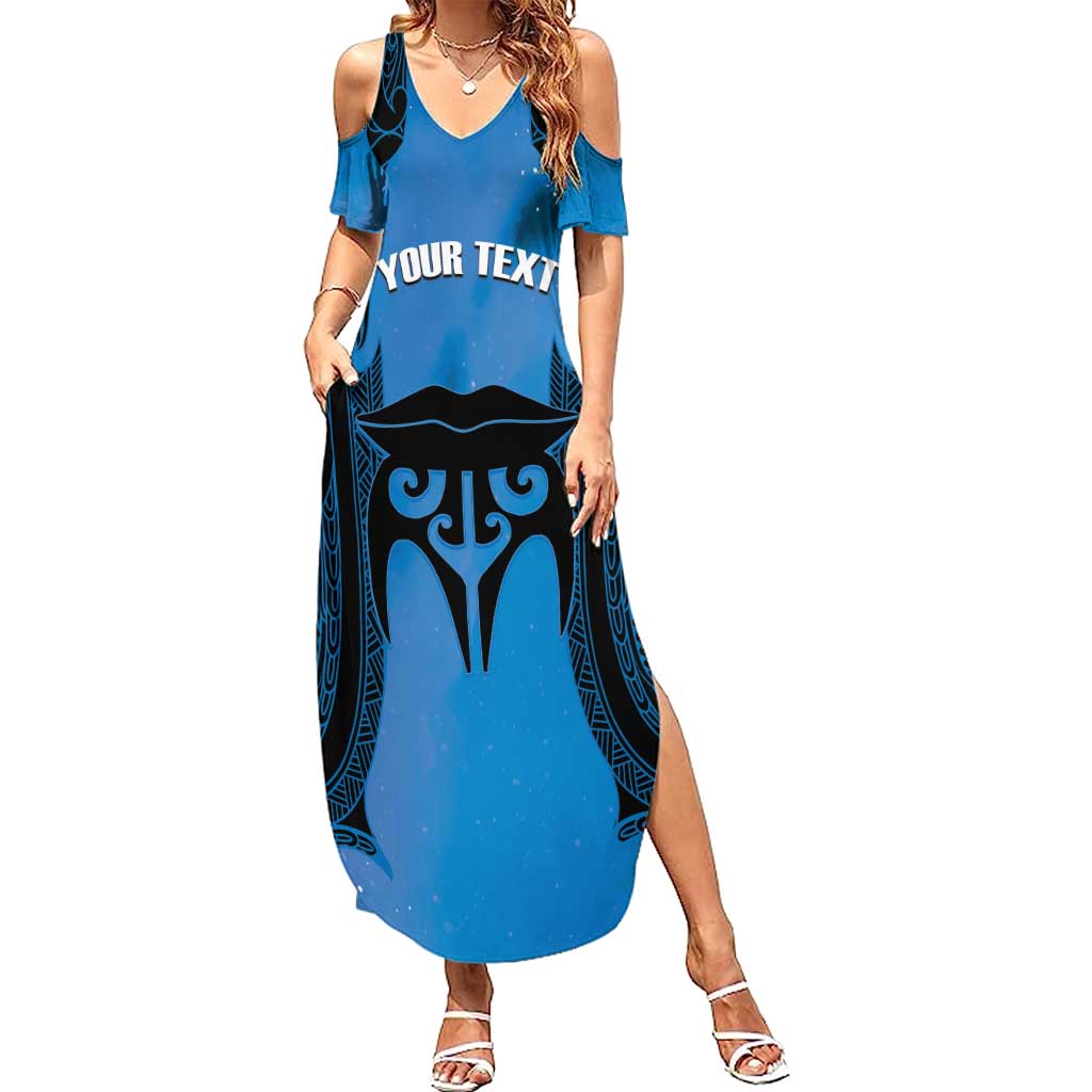 Personalised Moko Kauae New Zealand Family Matching Summer Maxi Dress and Hawaiian Shirt Maori Chin Tattoo Blue - Aussie Hoodie