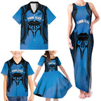 Personalised Moko Kauae New Zealand Family Matching Tank Maxi Dress and Hawaiian Shirt Maori Chin Tattoo Blue - Aussie Hoodie