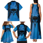 Personalised Moko Kauae New Zealand Family Matching Tank Maxi Dress and Hawaiian Shirt Maori Chin Tattoo Blue - Aussie Hoodie