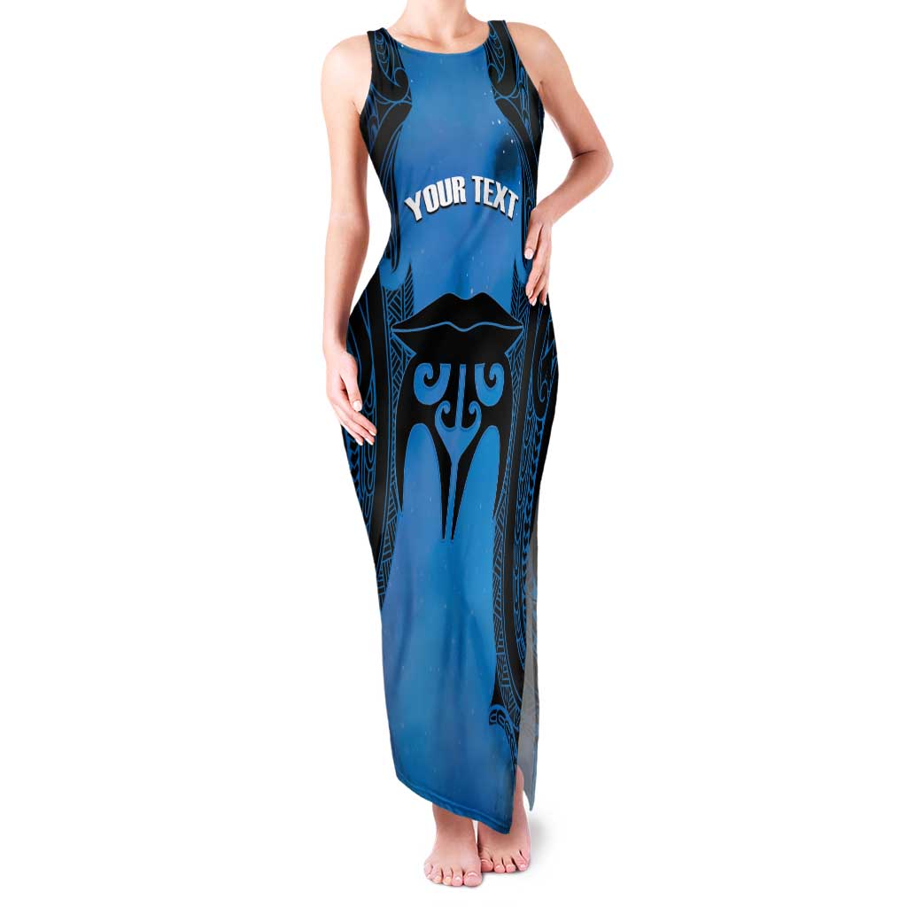 Personalised Moko Kauae New Zealand Family Matching Tank Maxi Dress and Hawaiian Shirt Maori Chin Tattoo Blue - Aussie Hoodie