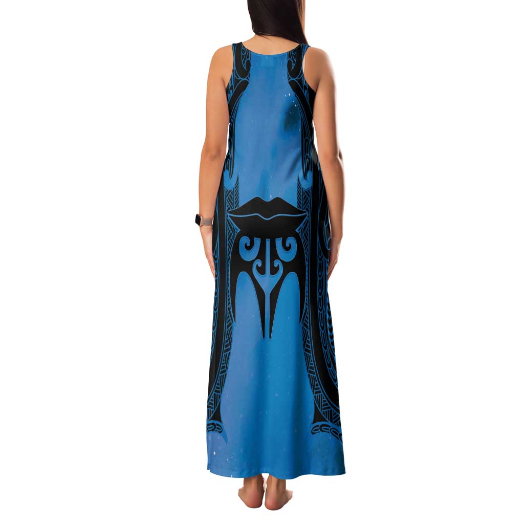 Personalised Moko Kauae New Zealand Family Matching Tank Maxi Dress and Hawaiian Shirt Maori Chin Tattoo Blue - Aussie Hoodie