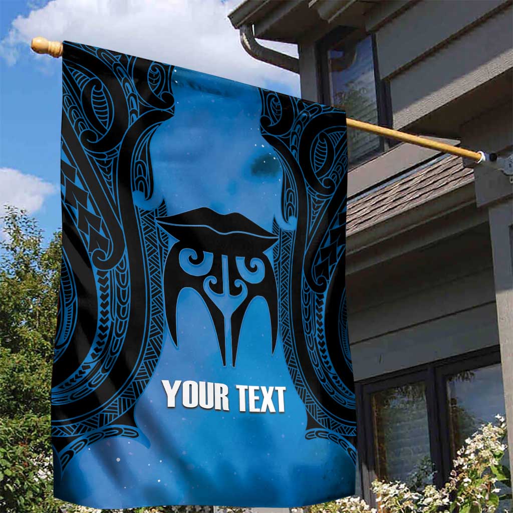 Personalised Moko Kauae New Zealand Garden Flag Maori Chin Tattoo Blue - Aussie Hoodie
