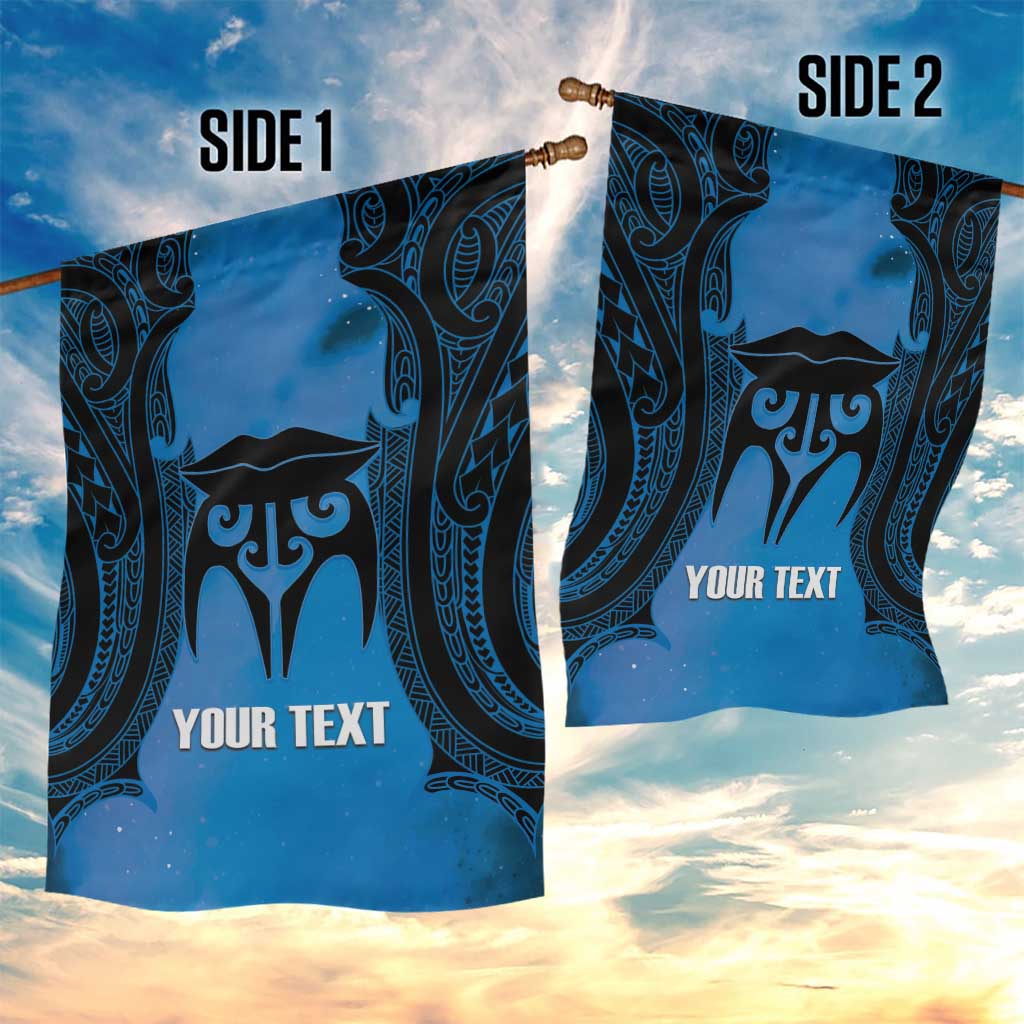 Personalised Moko Kauae New Zealand Garden Flag Maori Chin Tattoo Blue - Aussie Hoodie