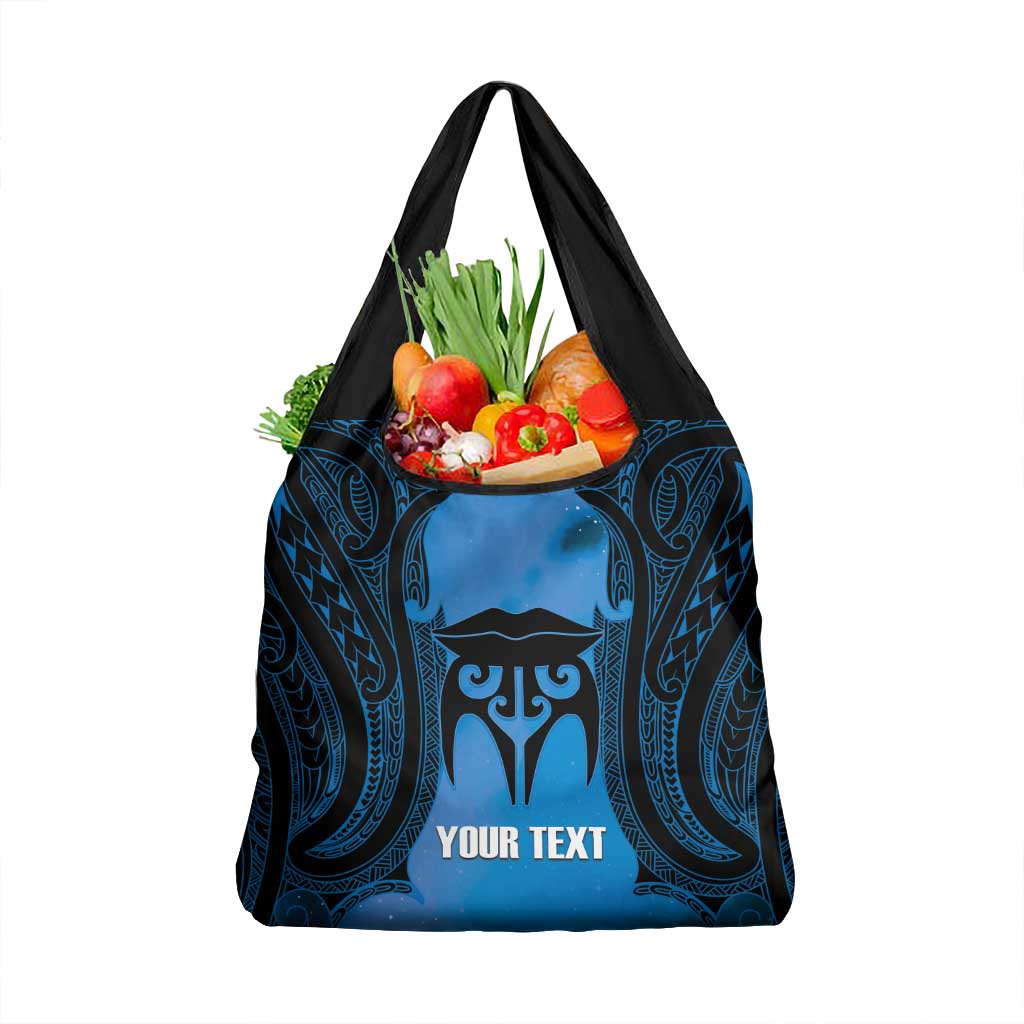 Personalised Moko Kauae New Zealand Grocery Bag Maori Chin Tattoo Blue - Aussie Hoodie