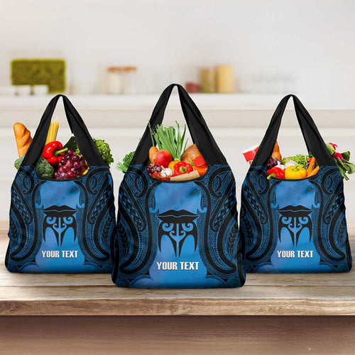 Personalised Moko Kauae New Zealand Grocery Bag Maori Chin Tattoo Blue - Aussie Hoodie
