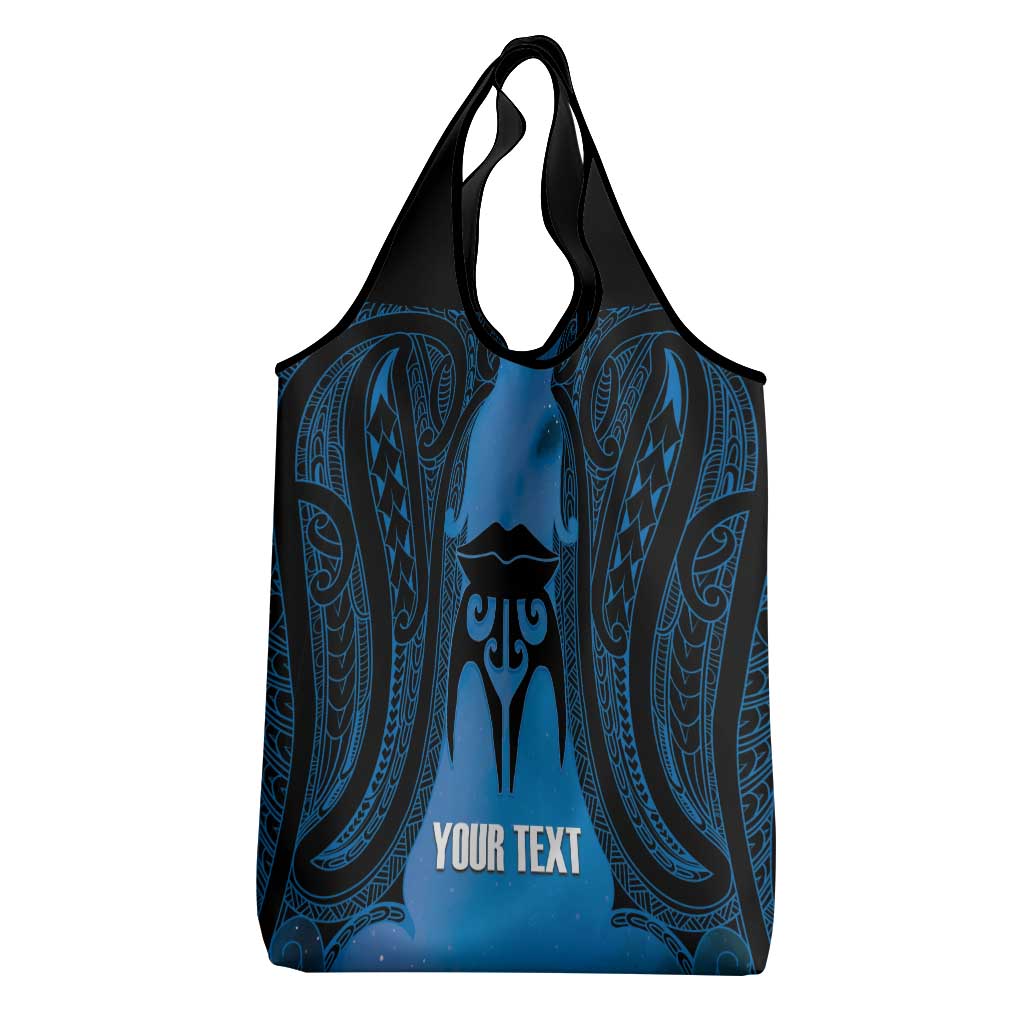 Personalised Moko Kauae New Zealand Grocery Bag Maori Chin Tattoo Blue - Aussie Hoodie