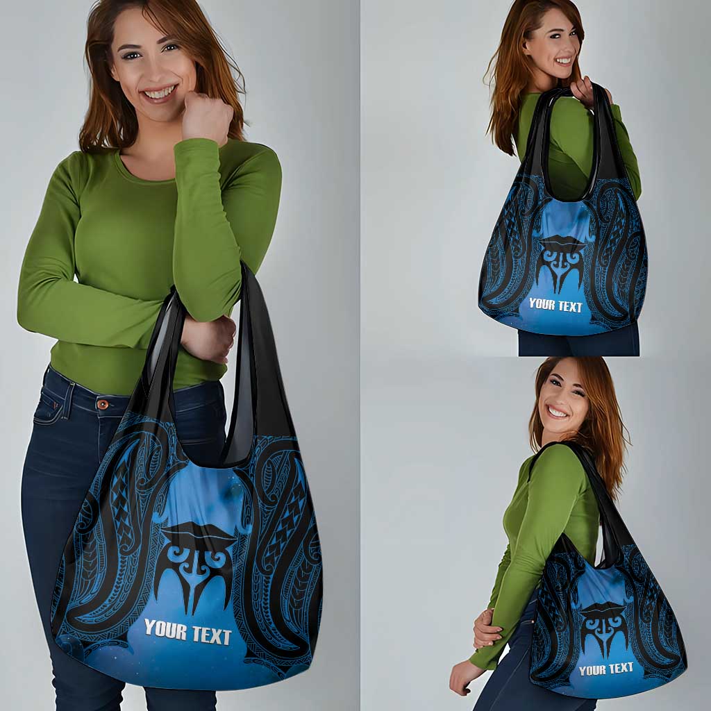 Personalised Moko Kauae New Zealand Grocery Bag Maori Chin Tattoo Blue - Aussie Hoodie