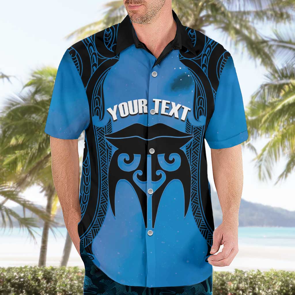 Personalised Moko Kauae New Zealand Hawaiian Shirt Maori Chin Tattoo Blue - Aussie Hoodie