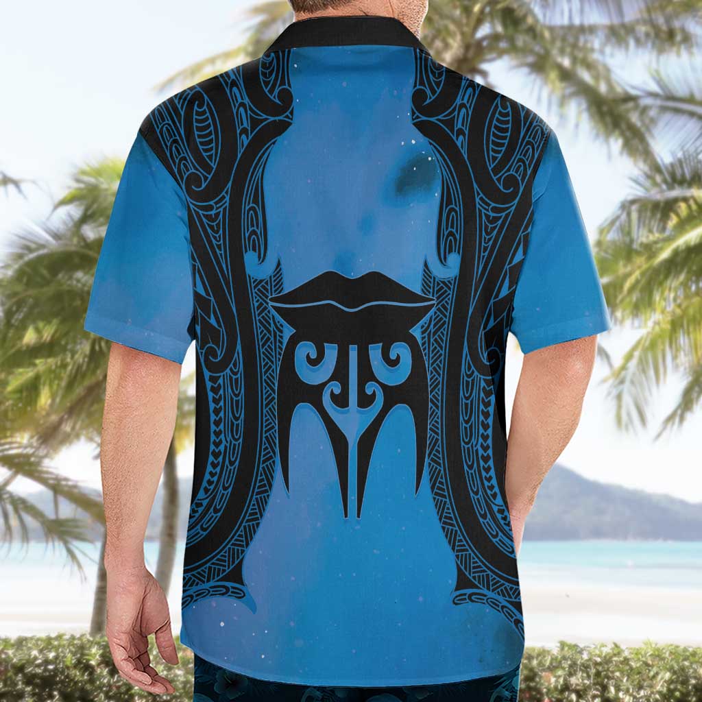 Personalised Moko Kauae New Zealand Hawaiian Shirt Maori Chin Tattoo Blue - Aussie Hoodie