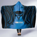 Personalised Moko Kauae New Zealand Hooded Blanket Maori Chin Tattoo Blue - Aussie Hoodie