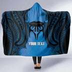 Personalised Moko Kauae New Zealand Hooded Blanket Maori Chin Tattoo Blue - Aussie Hoodie