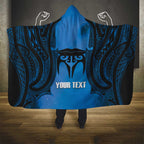 Personalised Moko Kauae New Zealand Hooded Blanket Maori Chin Tattoo Blue - Aussie Hoodie