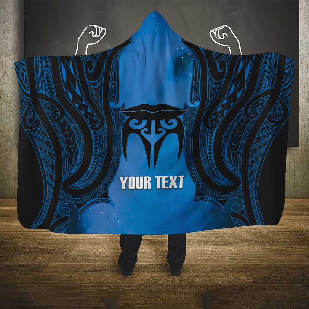 Personalised Moko Kauae New Zealand Hooded Blanket Maori Chin Tattoo Blue - Aussie Hoodie