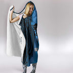 Personalised Moko Kauae New Zealand Hooded Blanket Maori Chin Tattoo Blue - Aussie Hoodie