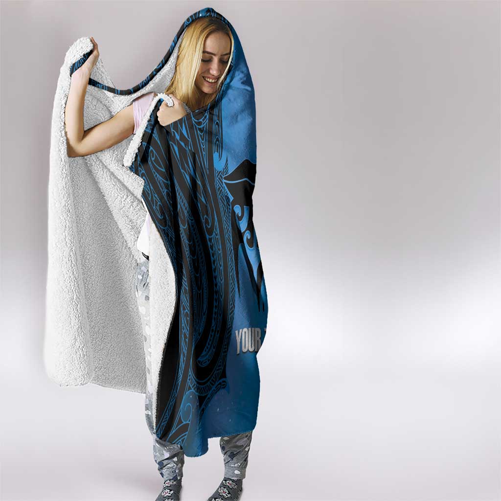 Personalised Moko Kauae New Zealand Hooded Blanket Maori Chin Tattoo Blue - Aussie Hoodie