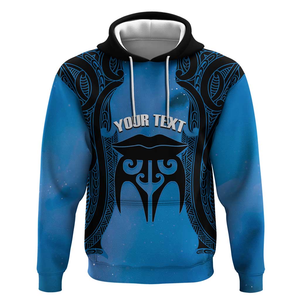 Personalised Moko Kauae New Zealand Hoodie Maori Chin Tattoo Blue - Aussie Hoodie