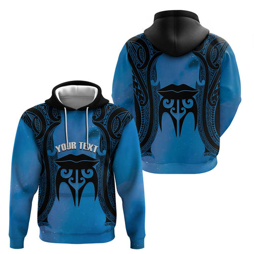 Personalised Moko Kauae New Zealand Hoodie Maori Chin Tattoo Blue - Aussie Hoodie