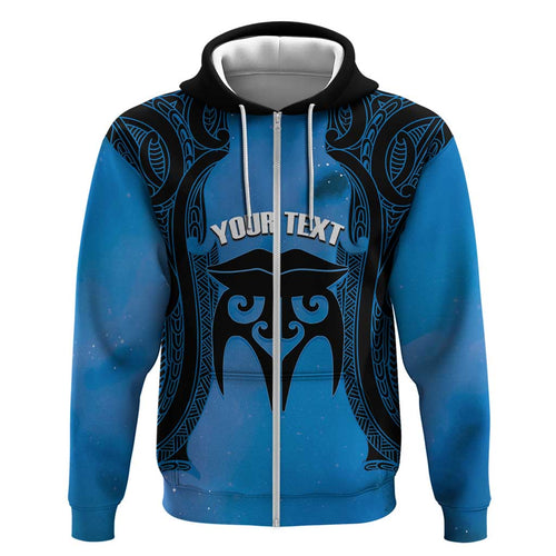 Personalised Moko Kauae New Zealand Hoodie Maori Chin Tattoo Blue - Aussie Hoodie