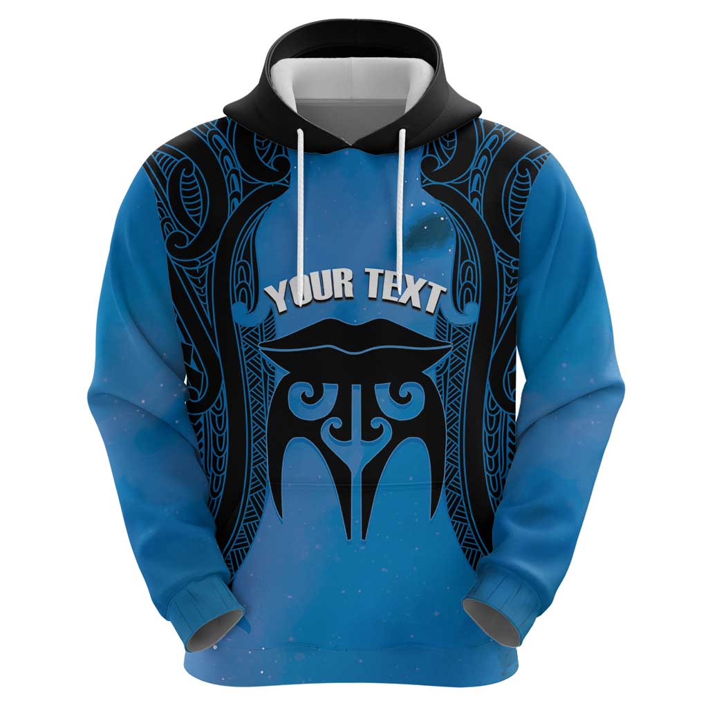 Personalised Moko Kauae New Zealand Hoodie Maori Chin Tattoo Blue - Aussie Hoodie
