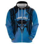 Personalised Moko Kauae New Zealand Hoodie Maori Chin Tattoo Blue - Aussie Hoodie