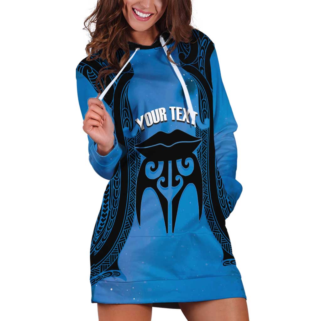 Personalised Moko Kauae New Zealand Hoodie Dress Maori Chin Tattoo Blue - Aussie Hoodie