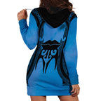 Personalised Moko Kauae New Zealand Hoodie Dress Maori Chin Tattoo Blue - Aussie Hoodie