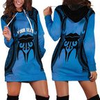 Personalised Moko Kauae New Zealand Hoodie Dress Maori Chin Tattoo Blue - Aussie Hoodie