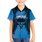 Personalised Moko Kauae New Zealand Kid Hawaiian Shirt Maori Chin Tattoo Blue - Aussie Hoodie