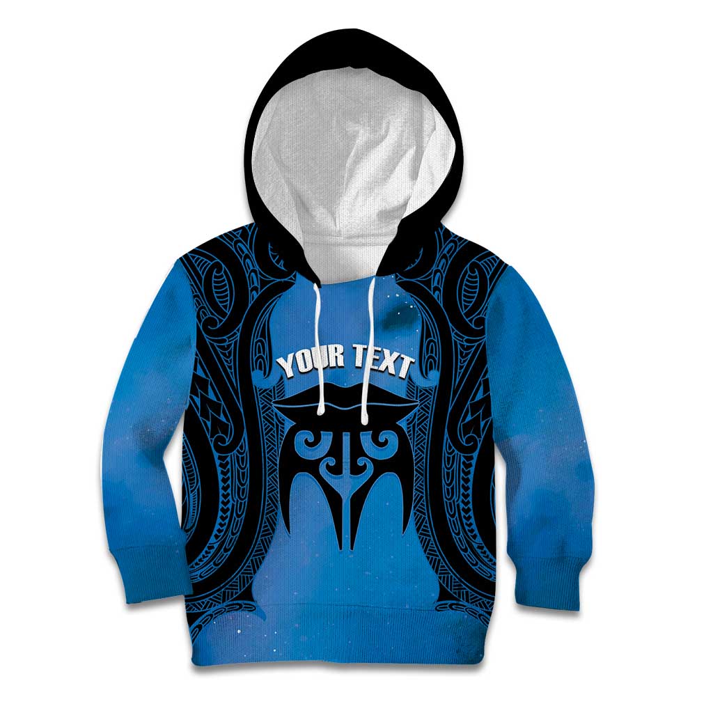 Personalised Moko Kauae New Zealand Kid Hoodie Maori Chin Tattoo Blue - Aussie Hoodie