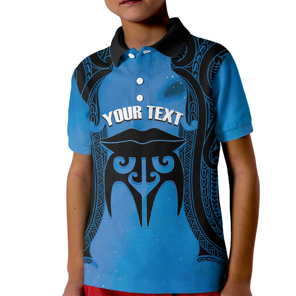 Personalised Moko Kauae New Zealand Kid Polo Shirt Maori Chin Tattoo Blue - Aussie Hoodie