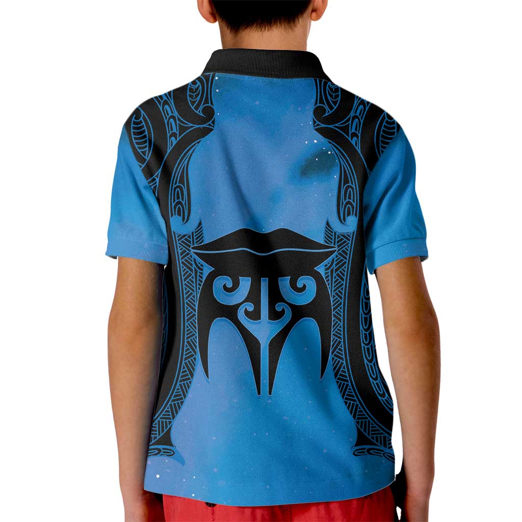 Personalised Moko Kauae New Zealand Kid Polo Shirt Maori Chin Tattoo Blue - Aussie Hoodie
