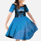 Personalised Moko Kauae New Zealand Kid Short Sleeve Dress Maori Chin Tattoo Blue - Aussie Hoodie