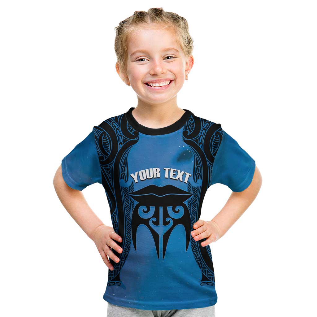 Personalised Moko Kauae New Zealand Kid T Shirt Maori Chin Tattoo Blue - Aussie Hoodie
