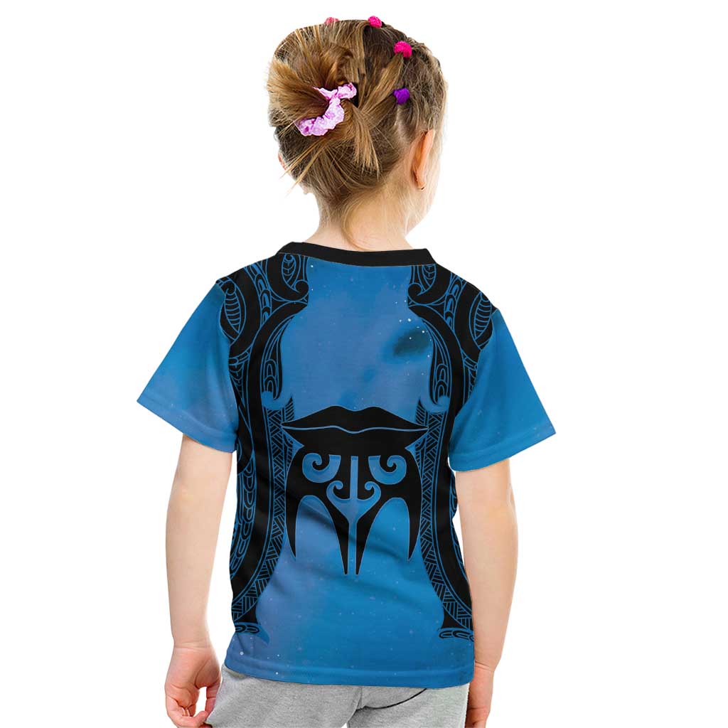 Personalised Moko Kauae New Zealand Kid T Shirt Maori Chin Tattoo Blue - Aussie Hoodie