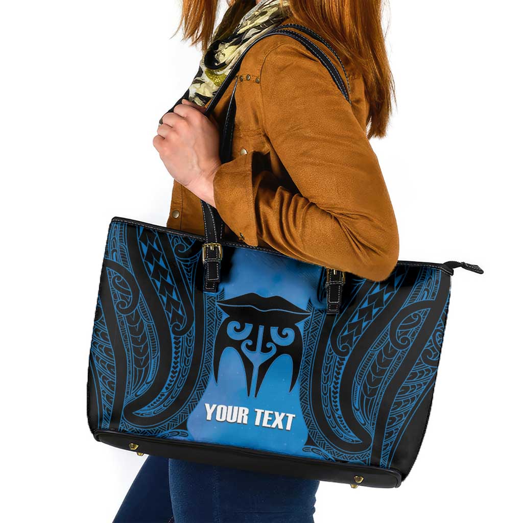 Personalised Moko Kauae New Zealand Leather Tote Bag Maori Chin Tattoo Blue - Aussie Hoodie