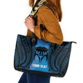 Personalised Moko Kauae New Zealand Leather Tote Bag Maori Chin Tattoo Blue - Aussie Hoodie