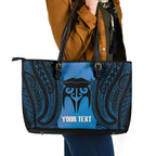 Personalised Moko Kauae New Zealand Leather Tote Bag Maori Chin Tattoo Blue - Aussie Hoodie