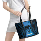 Personalised Moko Kauae New Zealand Leather Tote Bag Maori Chin Tattoo Blue - Aussie Hoodie