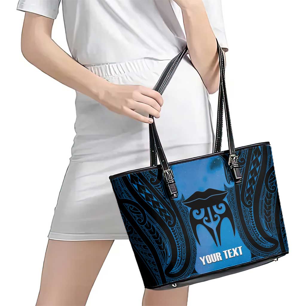 Personalised Moko Kauae New Zealand Leather Tote Bag Maori Chin Tattoo Blue - Aussie Hoodie