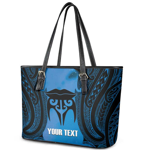 Personalised Moko Kauae New Zealand Leather Tote Bag Maori Chin Tattoo Blue - Aussie Hoodie