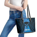 Personalised Moko Kauae New Zealand Leather Tote Bag Maori Chin Tattoo Blue - Aussie Hoodie
