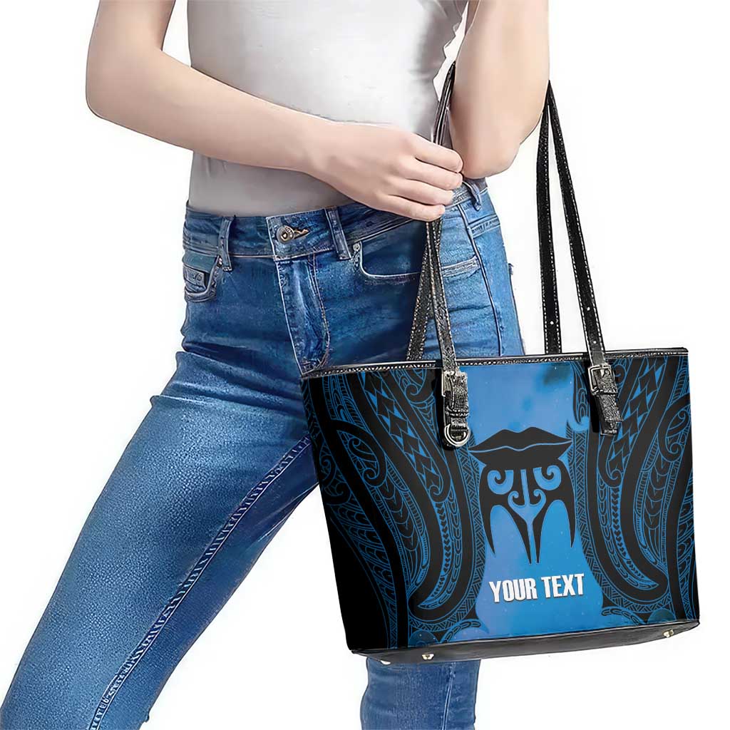 Personalised Moko Kauae New Zealand Leather Tote Bag Maori Chin Tattoo Blue - Aussie Hoodie