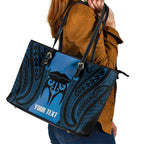 Personalised Moko Kauae New Zealand Leather Tote Bag Maori Chin Tattoo Blue - Aussie Hoodie